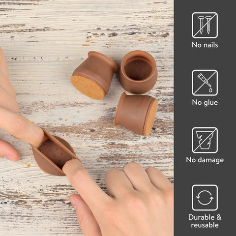 Chair Leg Floor Protectors 16 Pack Brown With Felt Bottom Silicone Pads, easy installation on hardwood floor.