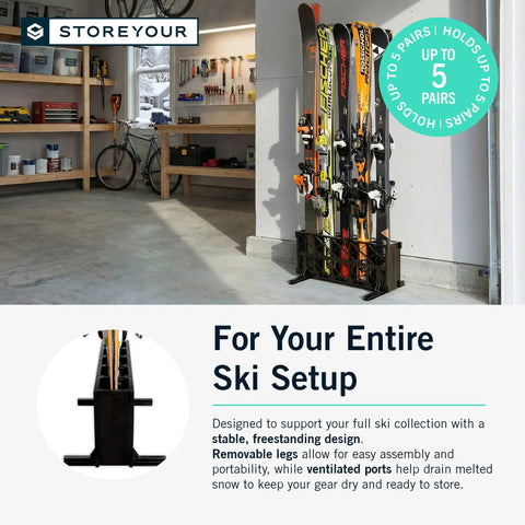 Kick Your Winter Gear Into Shape Heavy Duty Freestanding Ski Floor Rack Holds Up To Five Pairs No Drilling Required Portable Family Organizer Built Like A Tank Easy Setup