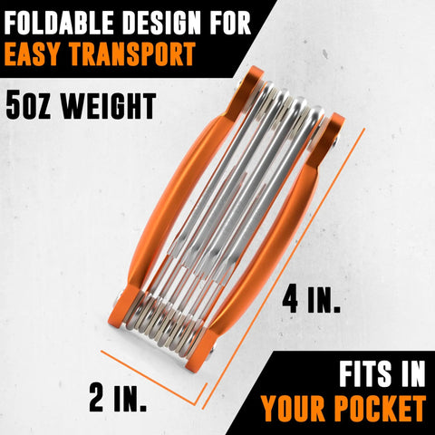 Tamper Proof Star Wrench Set With Hole In The Middle Folding Security Torx Kit, compact folded metal tools with orange handles