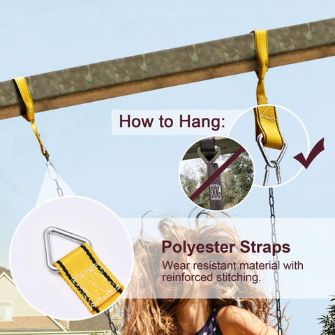 Two Pack Heavy Duty Swing Seats With 660 Lb Capacity Anti Rust Chains 68.9 Inch Plastic Coated 23.6 Inch Tree Straps detail