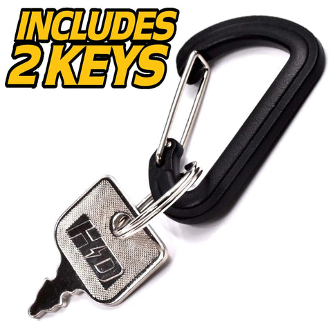 Heavy Duty Switch Starter Ignition Key Switch Replacement With Dual Dust Protection Upgrade Fits Popular Lawn Tractors And Mowers Comes With 2 Keys And Free Carabiner image showing two keys and a carabiner