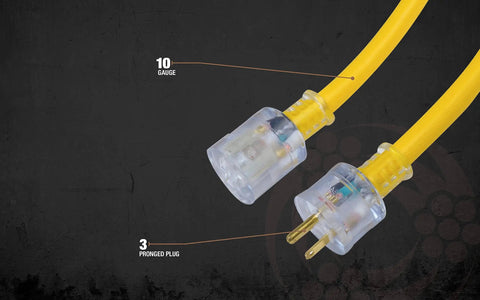 Extra Heavy Duty 25 Ft Extension Cord 10 Gauge 3 Conductor Outdoor Cable with Lighted End SJTW Yellow