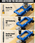 How to use the included accessories for All In One Door Prep System With Adjustable Hinge Jig And Lock Installation Kit For DIY Folks.