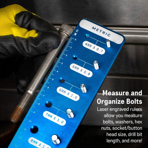 Identibolt Pro Thread Checker With Magnetic Wall Mount For Quick Nut And Bolt Identifier Gauge for 28 sizes including metric view