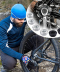 Cyclist repairing bike using Must Have Mountain Bike Axle Nut And Safety Washer Kit With M8 M9.5 M10 Nuts And Washers