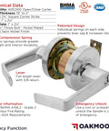 Built Tough Privacy Door Lever for Commercial Bathrooms, Grade 2 Restroom Lock, nickel chrome finish, ADA compliant, UL CUL listed