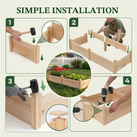 Simple installation of 8x2ft Outdoor Wooden Raised Garden Bed With Elevated Planter Box For Veggies And Herbs Large Plant Space