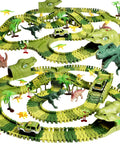 266 Piece Dino Track Set For Kids Ages 3 4 5 6 7 Flexible Race Tracks With 2 Dino Cars Bridges Trees and Dinosaurs