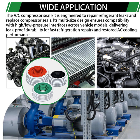 120 Piece AC Compressor Seal Washer Kit with 18 Sizes and Three Colors Red Green Black for Automotive Air Conditioning System Port Seals Bonded Gasket Set Perfect for DIY Repairs