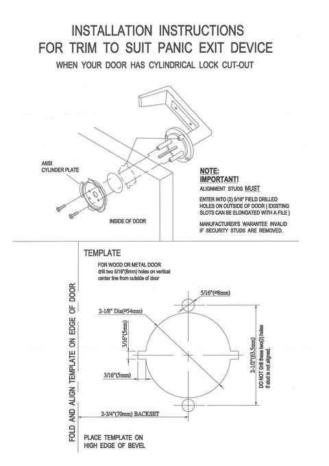 Installation instructions for 32 Inch Panic Bar Exit Device With Exterior Lever Lock ANSI Grade 1 UL Listed