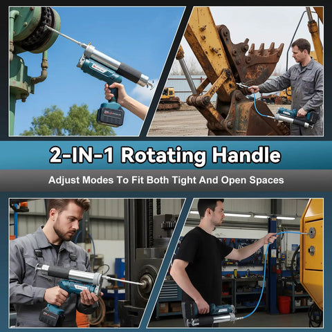 Beefy Cordless 12,000 PSI Heavy Duty Grease Gun with 2x6000mAh Batteries in use on tractor and truck machinery