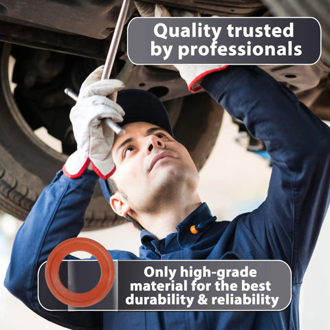 Mechanic using 15 Pc Oil Drain Plug Crush Rubber Washer Gasket Seal Kit 14mm Replacement For Mopar Vehicles under car