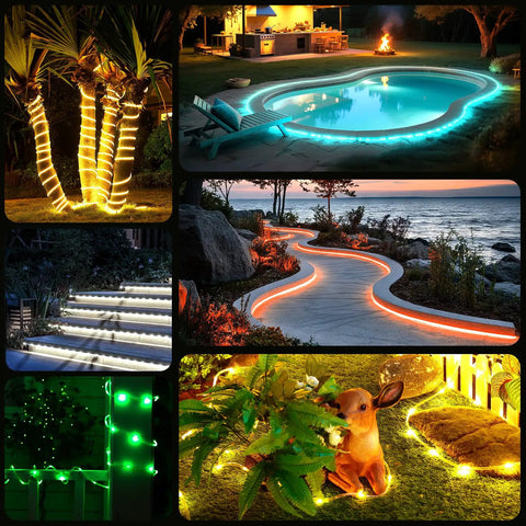 Color Changing Rope Lights Outdoor 33ft 100 LED String Lights With Plug And Remote Waterproof Twinkle Rope Light for various outdoor settings
