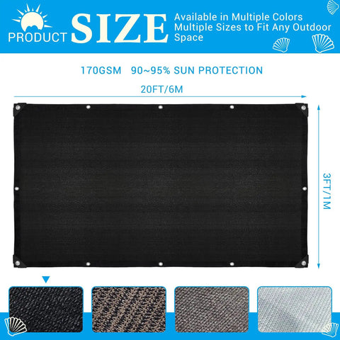 Heavy Duty Balcony Privacy Screen 3 By 20 Feet Black Fence Cover With Grommets And Zip Ties 170 GSM Breathable Mesh