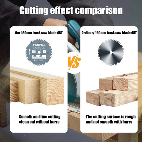 Comparison of 160mm Track Saw Blade With 48 Teeth Thin Kerf And Durable Carbide Tips for clean cut vs ordinary blade