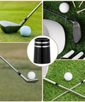 10 Pack.370 Golf Iron Ferrules With Double Silver Ring Black Finish For Taper Tip Shafts shown in various golf setups