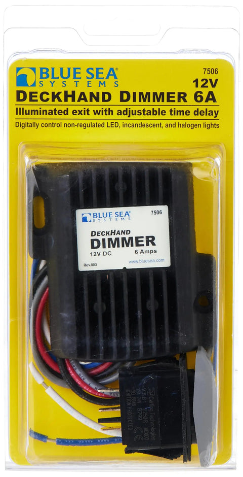 Deckhand Dimmer Switch 6A 12V Marine Lighting Dimmer For LEDs Incandescent And Halogen in retail packaging.