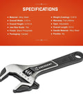 Wide Jaw Adjustable Wrench For Plumbing 6 Inch With Micro Serrations For Superior Grip Go To Tool For Home Improvement Repair And Garage Must Have Versatile Heavy Duty, shown with specifications on packaging.