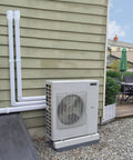 3in 25ft Decorative PVC Line Set Cover Kit for Ductless Mini Split Central AC and Heat Pump Systems installed on house wall