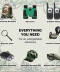 Outdoor Adventure Kit For Kids With Walkie Talkies, Binoculars, Magnifying Glass, Backpack, Compass, Flashlight, and Whistle