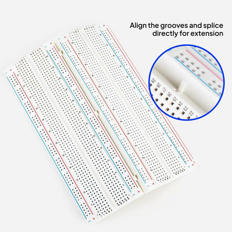 White polypropylene breadboard from Three Piece Breadboard Kit With 830 Point Solderless No Soldering Needed Prototype PCB Boards