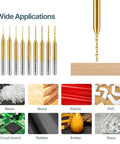 10 Pcs Micro Drill Bit Set 0.2mm to 1.1mm With 1 Eighth Inch Shank Spiral Flute CNC for Resin, Wood, Plastic, PCB, and Glass.