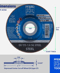 4-1/2 Inch Type 27 SG Cut Off Wheel For Steel And Stainless INOX Metal Cutting Disc Aluminum Oxide 13,300 RPM Max 7/8 Inch Arbor Depressed Center Grinder Wheel 25 Pack Part 63162 showing dimensions and labels