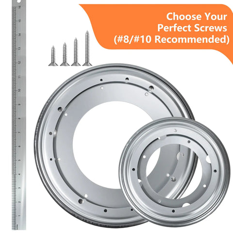 Heavy Duty Lazy Susan Bearing 8 Inch Turntable Hardware 400 Pound Capacity Zinc Plated with screws and ruler for size reference