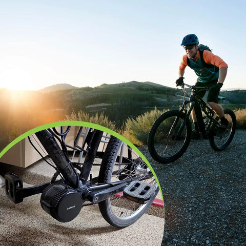 Mountain biker rides with 170 Millimeter Diamond Hole Crank Arm For BBS02 HD Mid Drive E Bike Kits Aluminum Alloy Crank