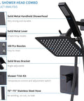 All In One Shower Faucet Set With Dual Square Shower Heads And Handheld Wand Diverter Hose And Pressure Balance Rough In Valve