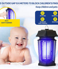 Outdoor Bug Zapper Mosquito Killer For Home Backyard Patio 90 130V Electric Fly Trap shown with safety barrier near baby