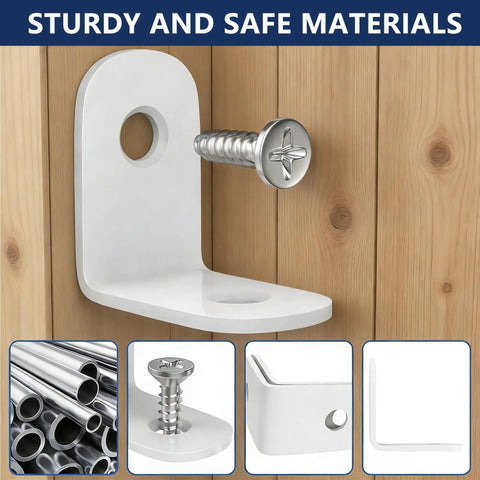 Beefy Heavy Duty White Corner Braces For Wood Shelves L Brackets 90 Degree Right Angle Stainless Steel Fasteners close-up
