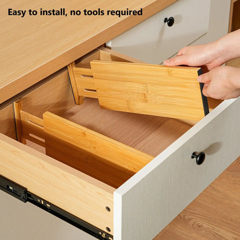 High Grade Bamboo Drawer Dividers 6 Pack, Adjustable Space Savers From 12 To 17 Inches, Wooden Dresser Organizers With Soft Foam Ends, Quick Glow Up For Your Closet Stash, Baby Clothes And Nursery Organization