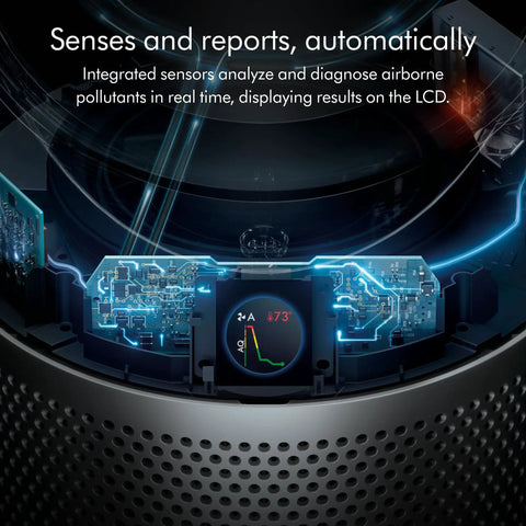 Focus on digital display and sensors of Hot And Cool HP07 Air Purifier With Heater And Fan, showcasing auto pollutant sensor technology.
