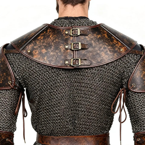 Medieval Leather Pauldron Shoulder Armor For Viking Knight Cosplay Larp Ren Faire Costume Brown Faux Leather With Collar Buckle