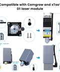 Comgrow air assist pump kit for laser cutter; exploded view shows pump module, fittings, screws, and mounting plate.