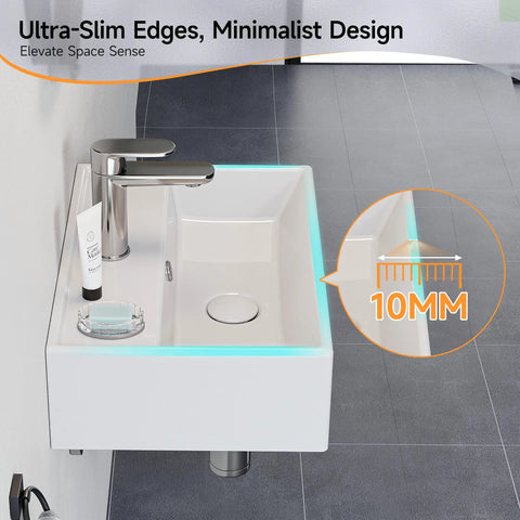 Bathroom Wash Basin(45 * 31 * 13cm) - Countertop/Wall-Mounted Recular Sink (Whitle) with ultra-slim edges and faucet.