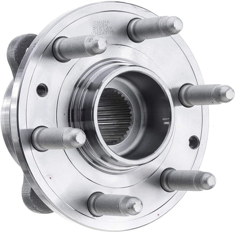 Front view of a pair front wheel bearing and hub assembly with ABS encoder for 2015 2022 Chevrolet Colorado and GMC Canyon 4WD models.