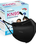 Kids KN95 Face Mask 25 Pack 5 Layer Breathable Mask With Adjustable Ear Loops And Silicone Cord Buckles Black Snug Fit