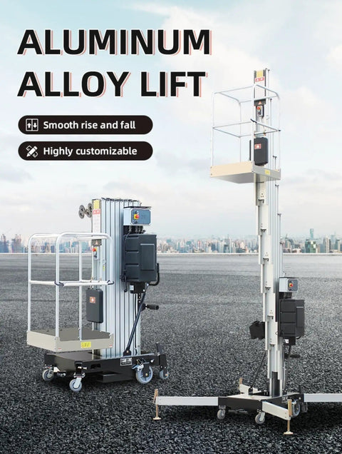 Pro Level Single Mast Aluminum Hydraulic Personnel Lifter Featuring Electric Drive, 8 meter height for ceiling upgrades.