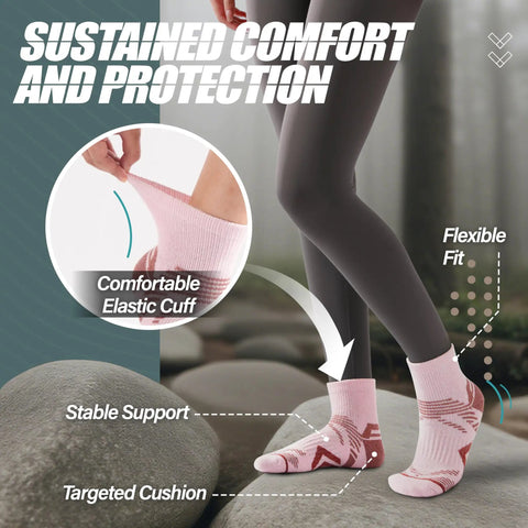 Merino Wool Quarter Ankle Hiking Running Socks with thermal warmth, cushioned comfort, breathable mesh, pink, size medium, all season.