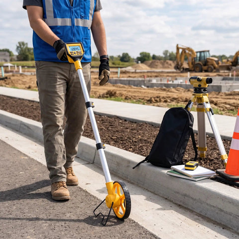 Smooth Roll Digital Measuring Wheel With Zero Hassle Readout Quick Switchable Foot Or Meter Units For Straight Shot Accuracy On Any Construction Site Or Backyard Tally