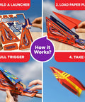 DIY Paper Airplane Craft Kit With Launcher, 50 Planes In 5 Designs, step-by-step assembly and flight instructions for kids 6+