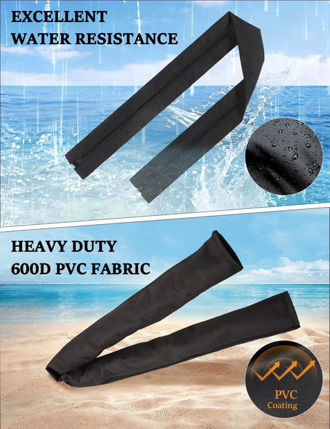 48 Inch Zippered Rigging Sleeve For Boats And Trolling Motors Heavy Duty 600D Waterproof Marine Cable Jacket shown on beach.