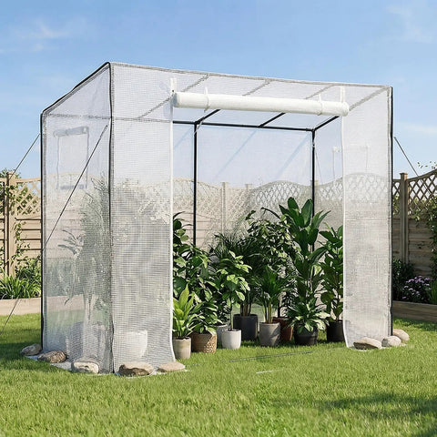 Walk In Greenhouse For Outdoors With Windows PE Cover Roll Up Zipper Door 76.8 Inches Long 30.3 Inches Wide 66.1 Inches High