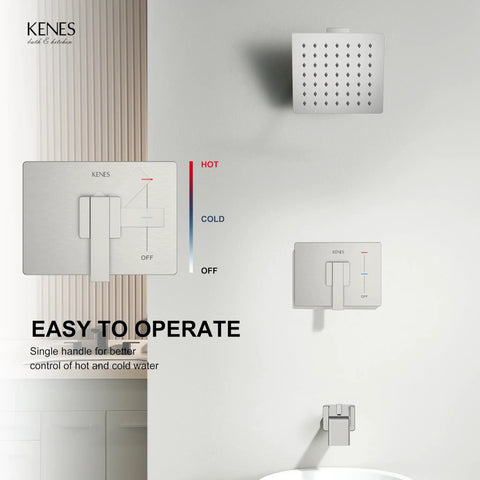 Top Shelf Brushed Nickel Shower Set With Tub Faucet And Swivel Head Bathroom Trim Kit with single handle control and shower head.