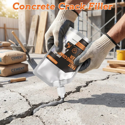 Tough As Nails Concrete Crack Filler And Waterproof Sealer For Driveways Patios And Garage Floors, gray sealant in use.