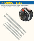 Heavy Duty Engine Ground Strap Kit with Five Flexible Braided Copper Cables, showing sizes and ring terminals for engine wiring.