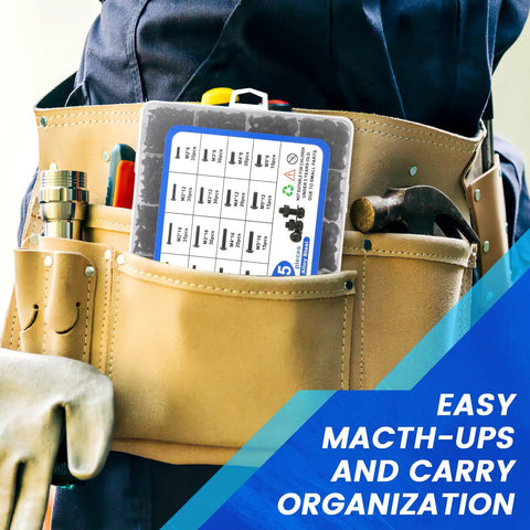 Person with tool belt holding Massive 1705 Piece Machine Screw Kit With Metric Bolts M2 M3 M4 M5 Nuts Lock Washers in case