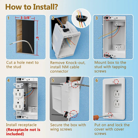 How to install Recessed Wall Outlet Box For TV Mounts And Home Theater 1 Gang Flush Mount Electrical Box instructions.